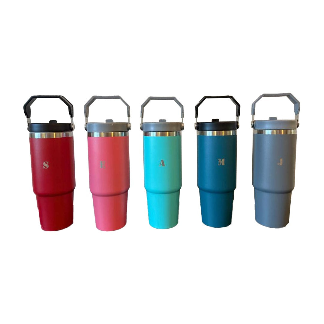 30oz Double Wall Stainless Steel Tumbler with Handle & Straw – Insulated Travel Mug for Coffee, Tea & Water | Leak-Proof BPA-Free Lid | Perfect for Car, Office, Camping & Gifts - Red