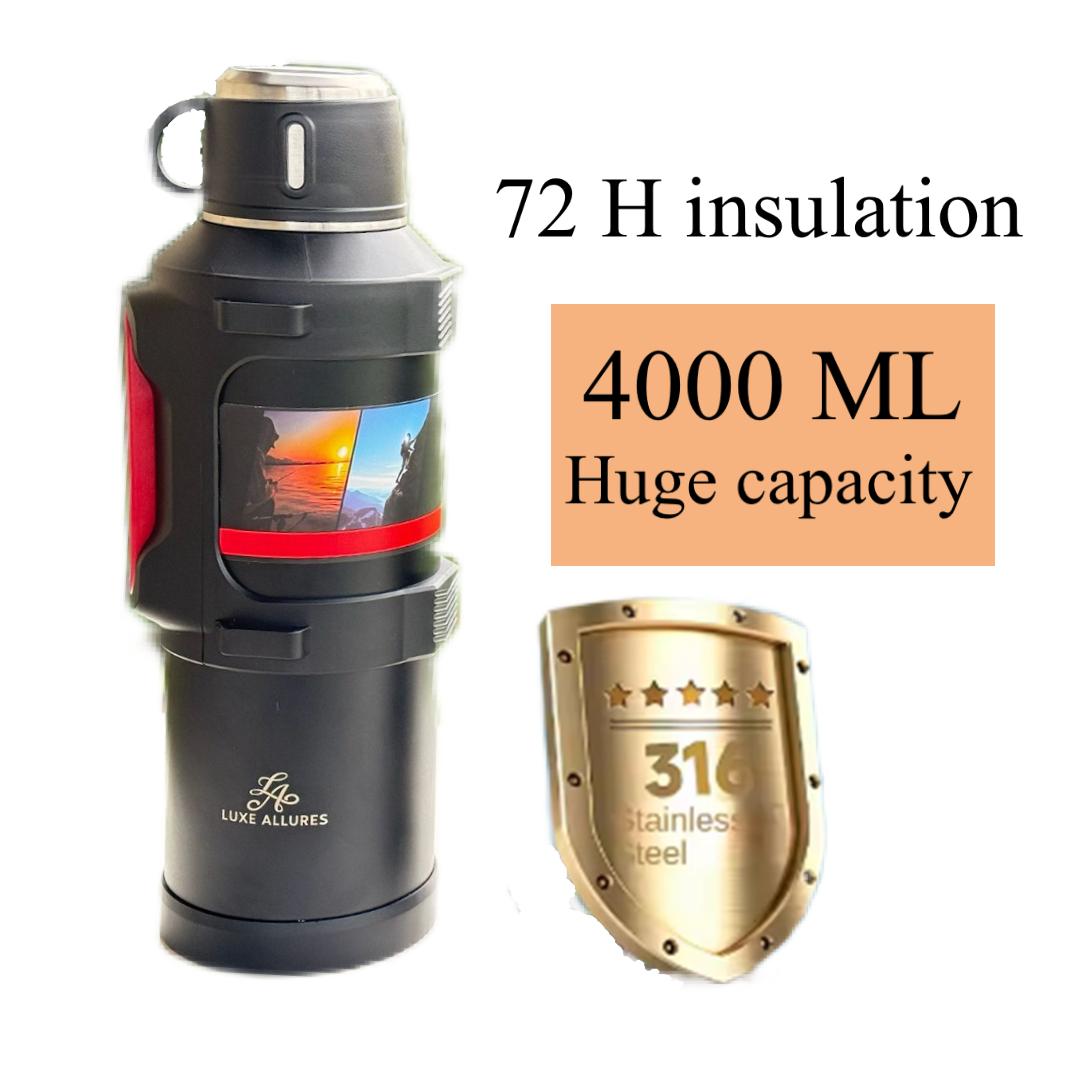 135oz Stainless Steel Travel Thermos – Large Capacity Portable Bottle for Car & Camping