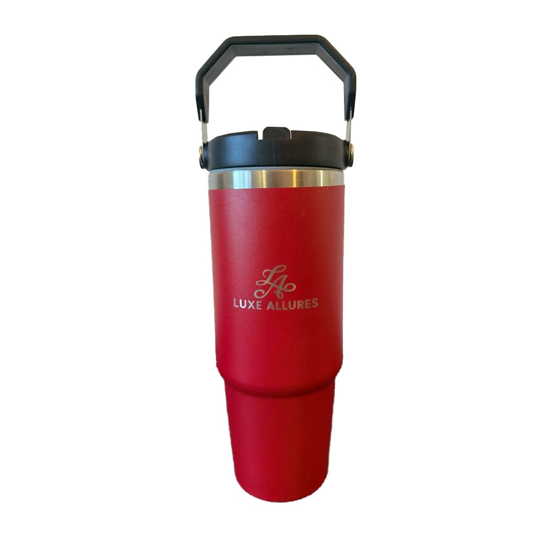 30oz Double Wall Stainless Steel Tumbler with Handle & Straw – Insulated Travel Mug for Coffee, Tea & Water | Leak-Proof BPA-Free Lid | Perfect for Car, Office, Camping & Gifts - Red