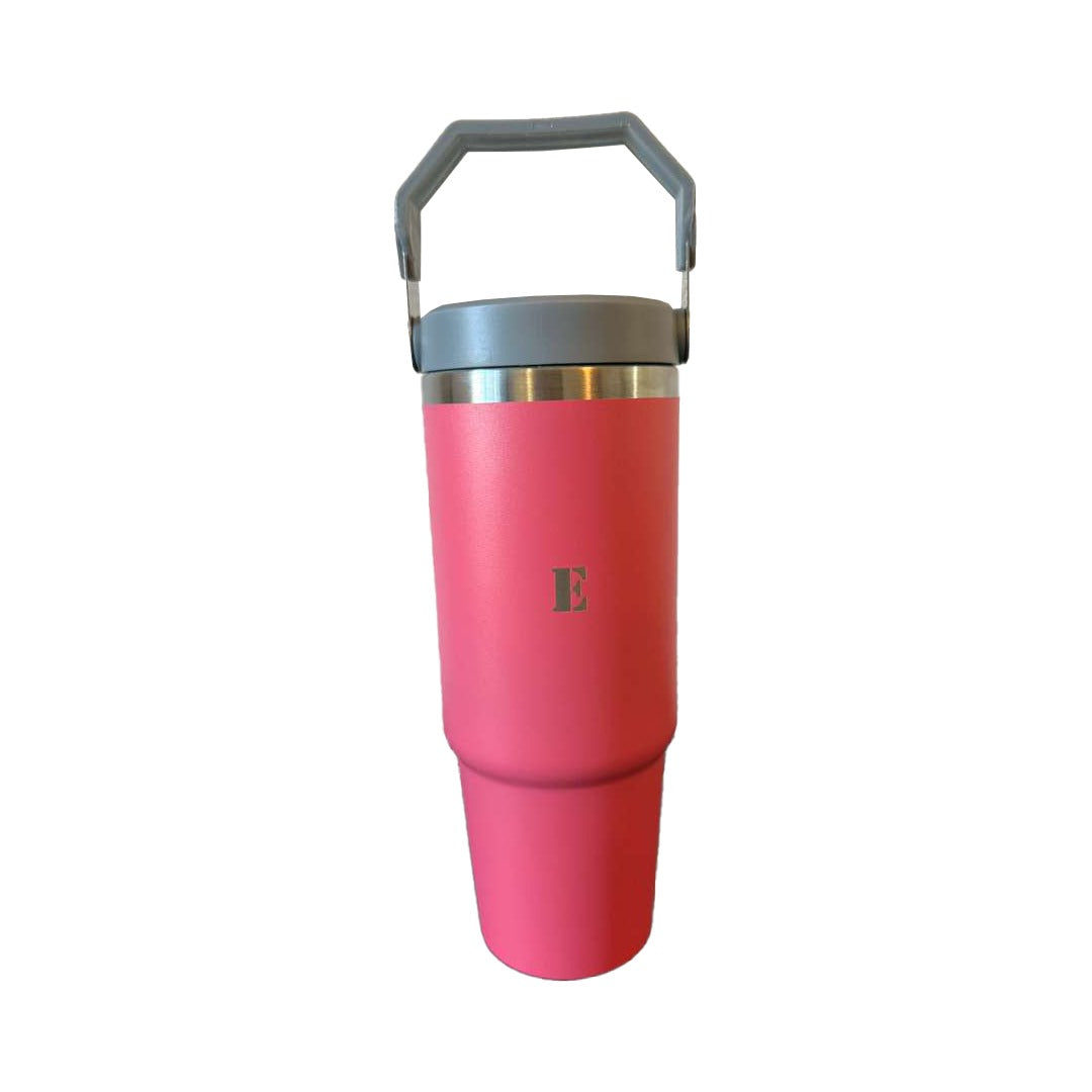 30oz Double Wall Stainless Steel Tumbler with Handle & Straw – Insulated Travel Mug for Coffee, Tea & Water | Leak-Proof BPA-Free Lid | Perfect for Car, Office, Camping & Gifts - Pink