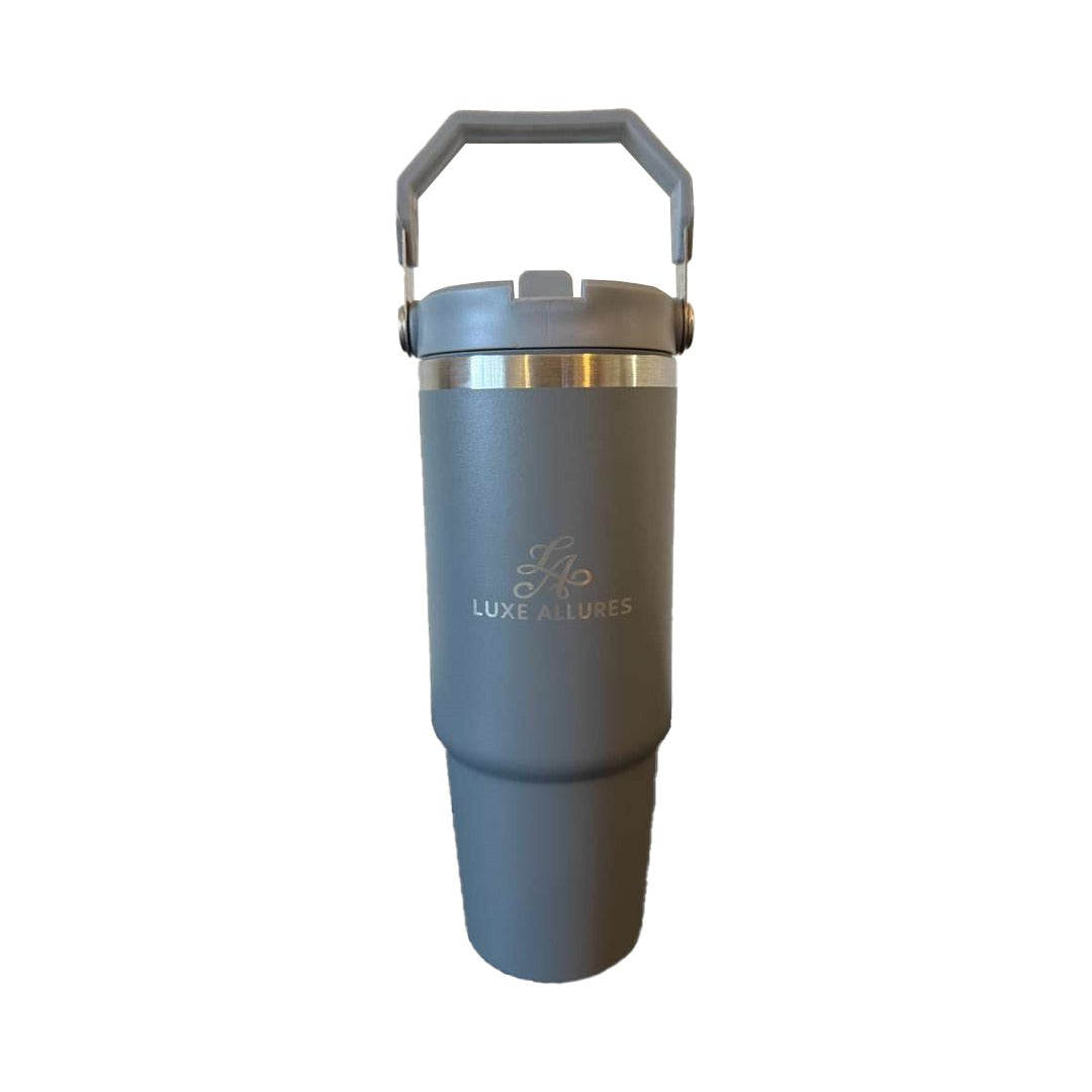 30oz Double Wall Stainless Steel Tumbler with Handle & Straw – Insulated Travel Mug for Coffee, Tea & Water | Leak-Proof BPA-Free Lid | Perfect for Car, Office, Camping & Gifts - Gray
