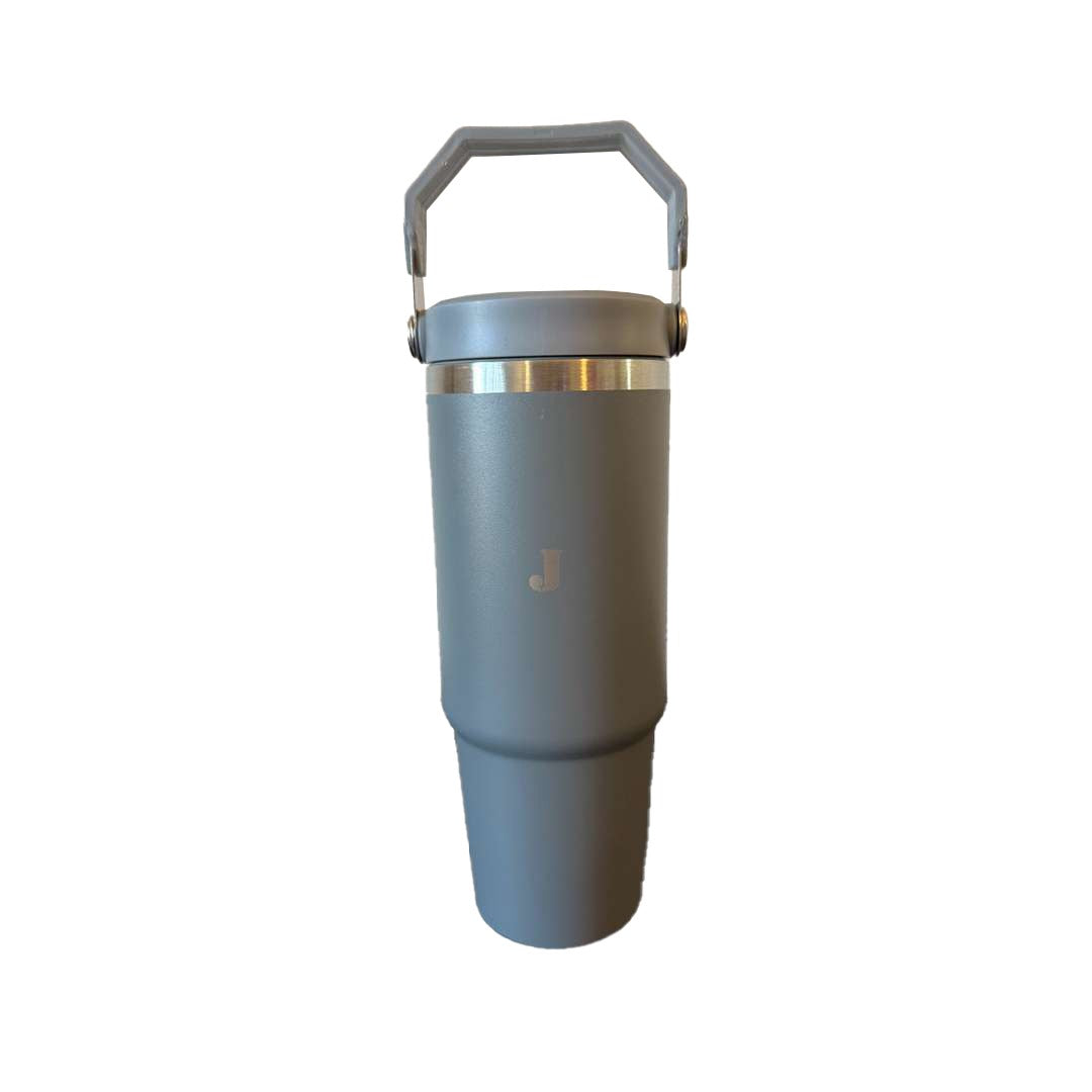 30oz Double Wall Stainless Steel Tumbler with Handle & Straw – Insulated Travel Mug for Coffee, Tea & Water | Leak-Proof BPA-Free Lid | Perfect for Car, Office, Camping & Gifts - Gray