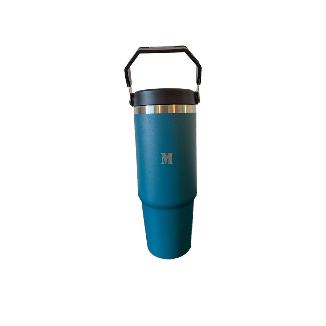 30oz Double Wall Stainless Steel Tumbler with Handle & Straw – Insulated Travel Mug for Coffee, Tea & Water | Leak-Proof BPA-Free Lid | Perfect for Car, Office, Camping & Gifts - Navy