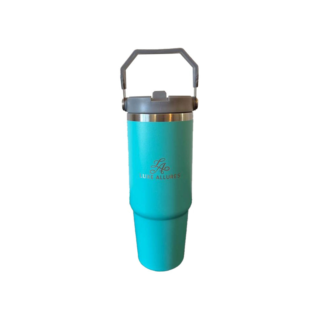 30oz Double Wall Stainless Steel Tumbler with Handle & Straw – Insulated Travel Mug for Coffee, Tea & Water | Leak-Proof BPA-Free Lid | Perfect for Car, Office, Camping & Gifts - Blue