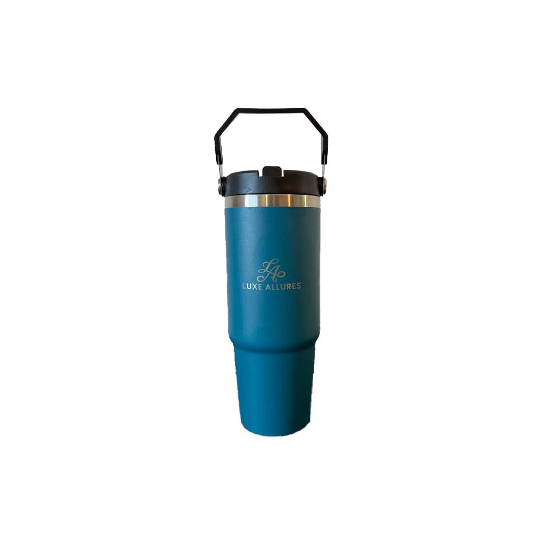 30oz Double Wall Stainless Steel Tumbler with Handle & Straw – Insulated Travel Mug for Coffee, Tea & Water | Leak-Proof BPA-Free Lid | Perfect for Car, Office, Camping & Gifts - Navy
