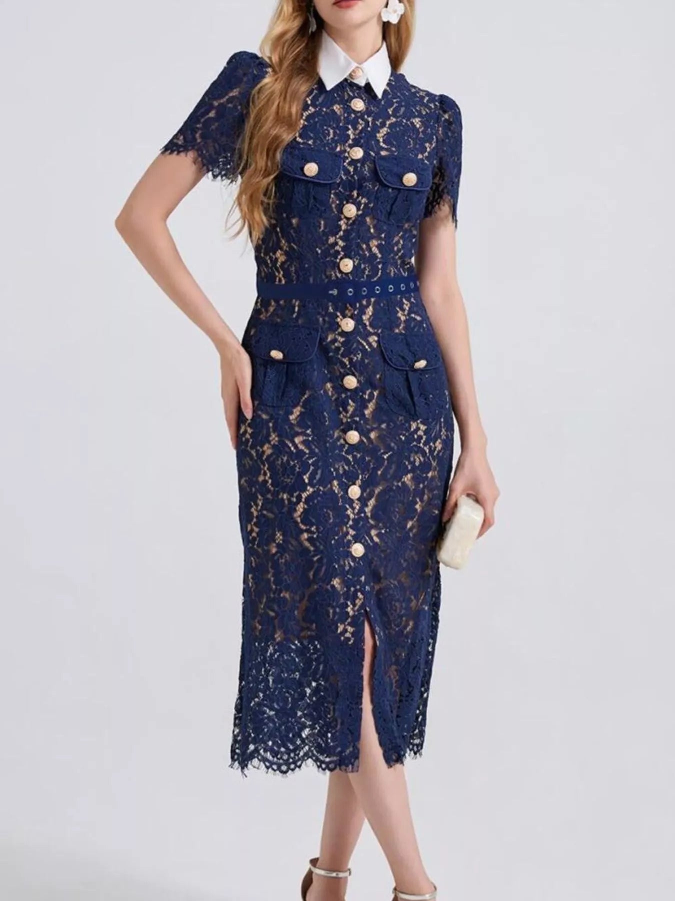 Lace Button-Down Midi Dress  Luxe Allures