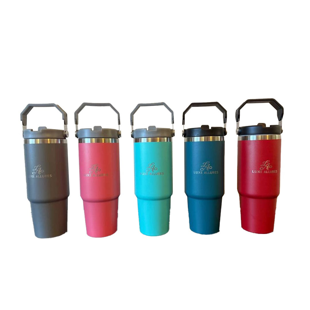 30oz Double Wall Stainless Steel Tumbler with Handle &amp; Straw – Insulated Travel Mug for Coffee, Tea &amp; Water | Leak-Proof BPA-Free Lid | Perfect for Car, Office, Camping &amp; Gifts - Gray