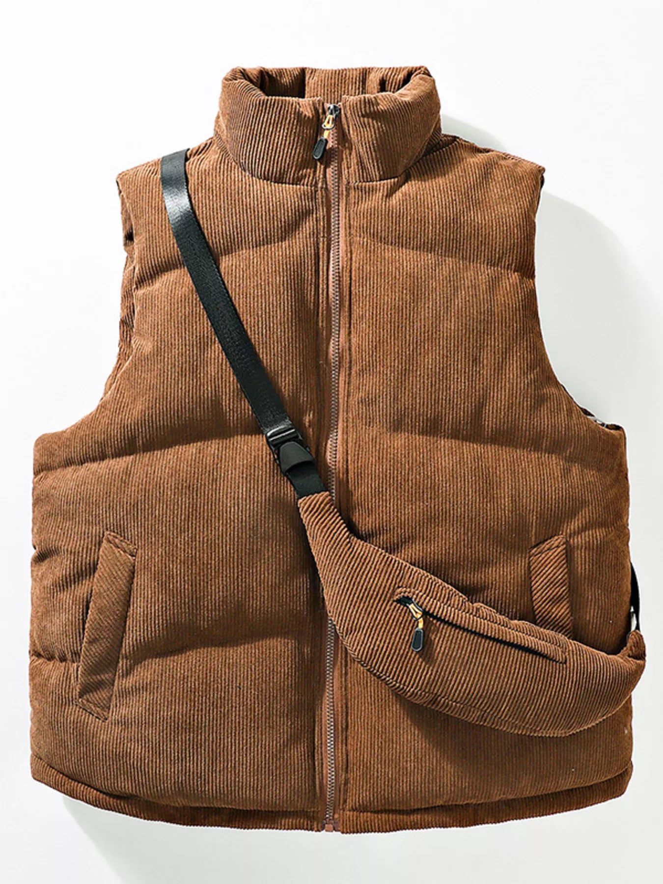 Men's Plus Size Corduroy Padded Vest with Chest Bag 2-Piece Set