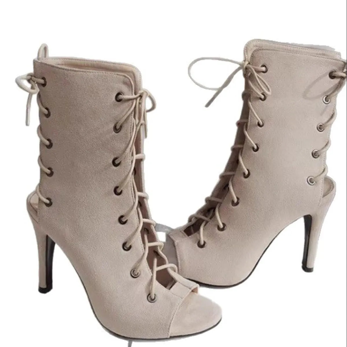 Peep Toe Lace-Up High Heel Boots