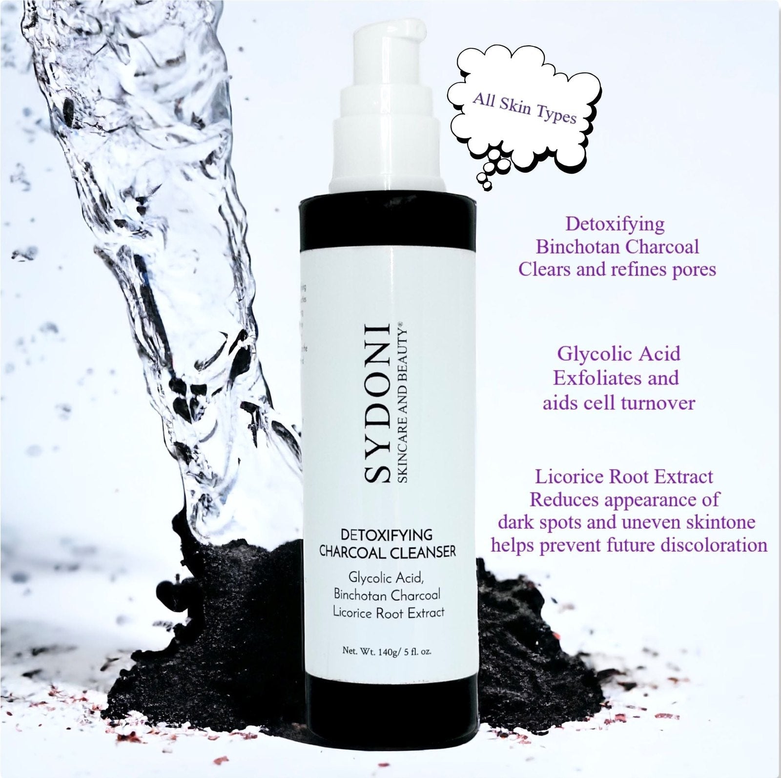 SYDONI Detoxifying Charcoal Cleanser, 140g / 5 fl oz