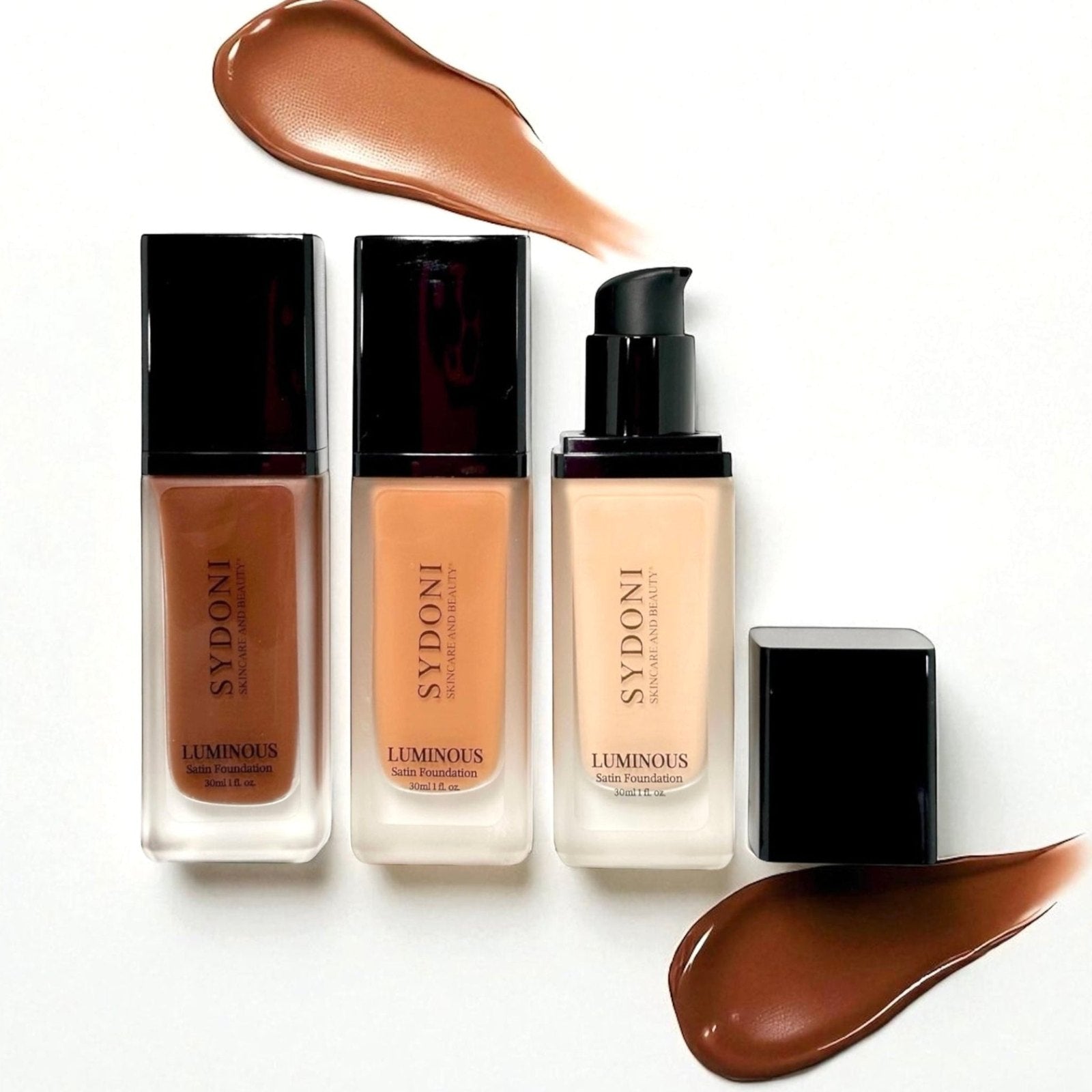 SYDONI Luminous Satin Foundation, 30ml / 1 fl oz (16 Shades).