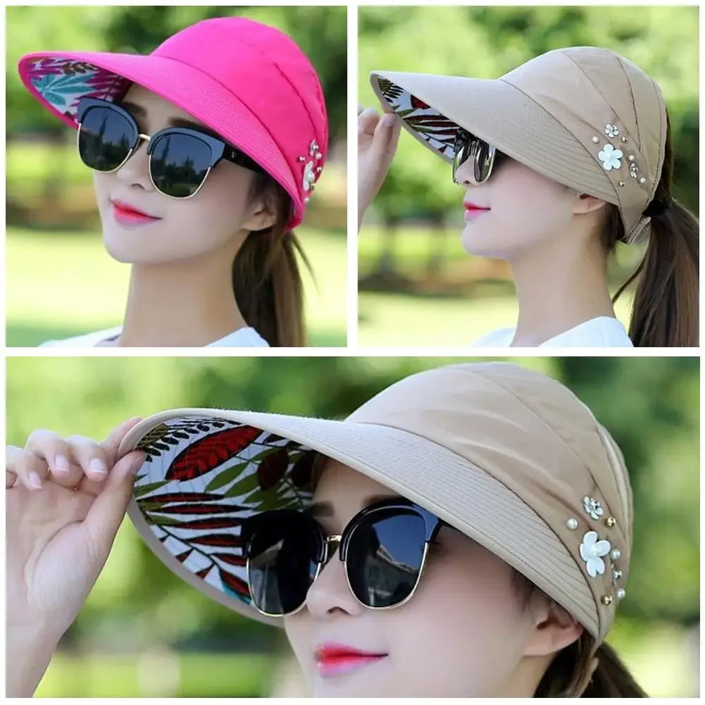Women’s Foldable Wide Brim Sun Hat – Fashion Summer UV Protection Beach Visor Cap for Vacation, Travel & Outdoor ActivitiesCasual Hats