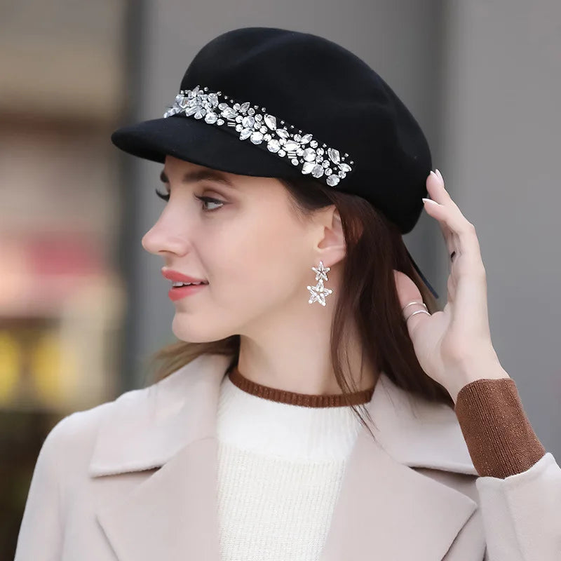 Women's Wool Beret – Rhinestone Detail