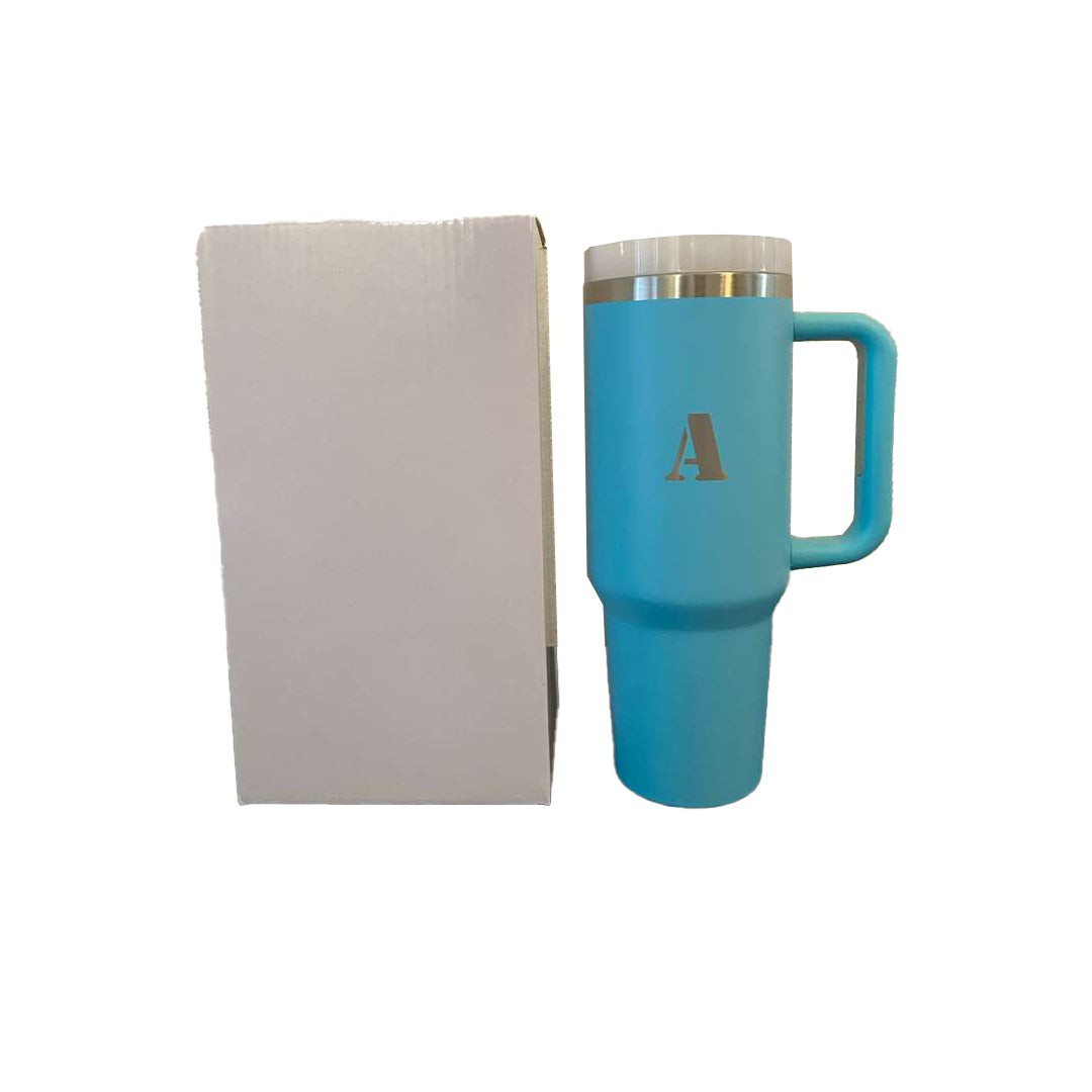 40oz Stainless Steel Vacuum Tumbler with Handle & Straw – Blue