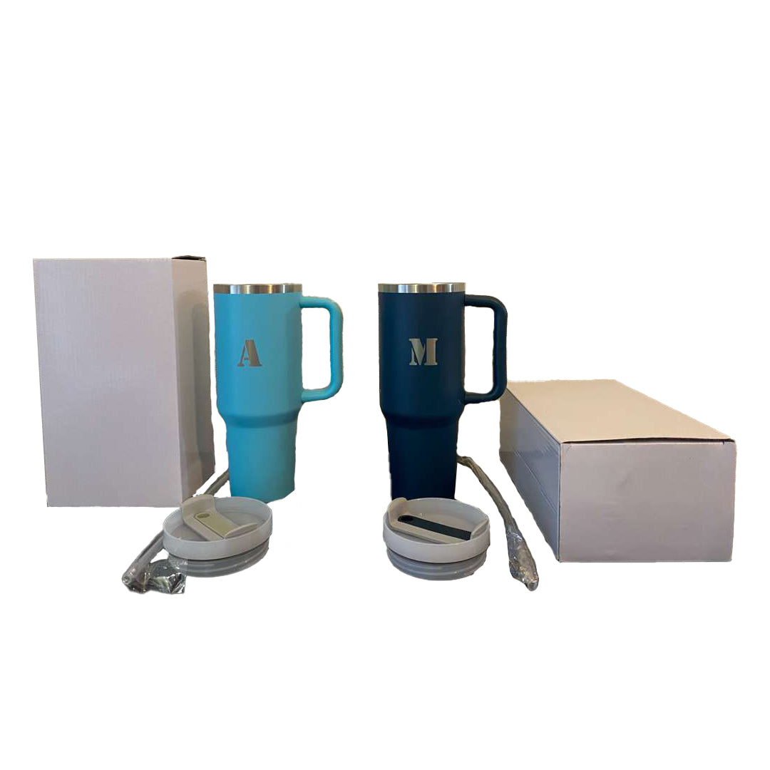 40oz Stainless Steel Vacuum Tumbler with Handle & Straw – Blue