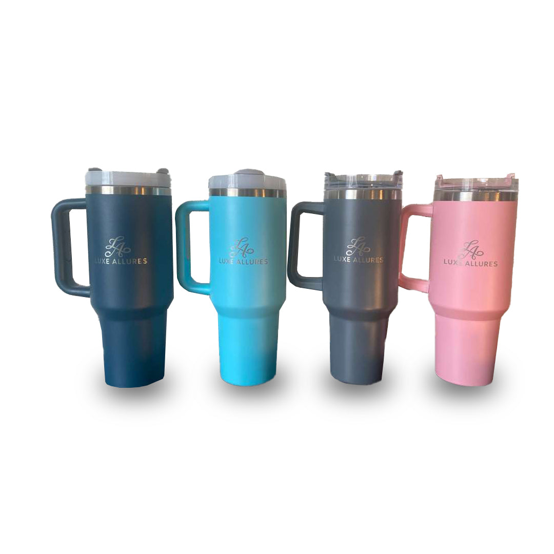 40oz Stainless Steel Vacuum Tumbler with Handle & Straw (Pink)