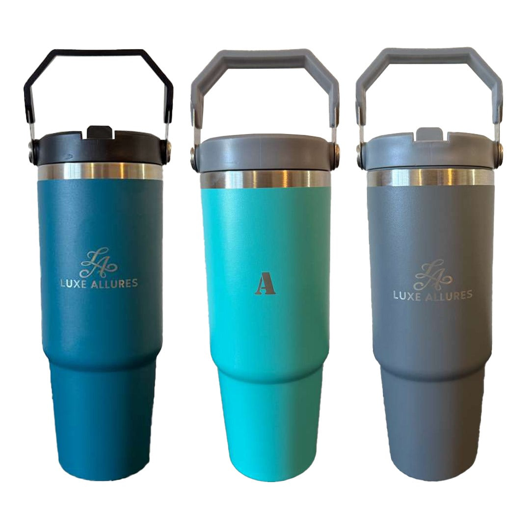 30oz Double Wall Stainless Steel Tumbler with Handle &amp; Straw – Insulated Travel Mug for Coffee, Tea &amp; Water | Leak-Proof BPA-Free Lid | Perfect for Car, Office, Camping &amp; Gifts - Blue